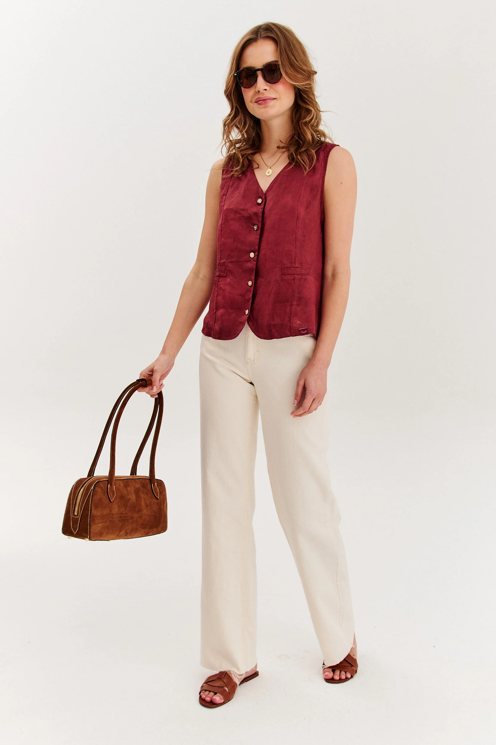 Dusty Wine linen vest - Image 8