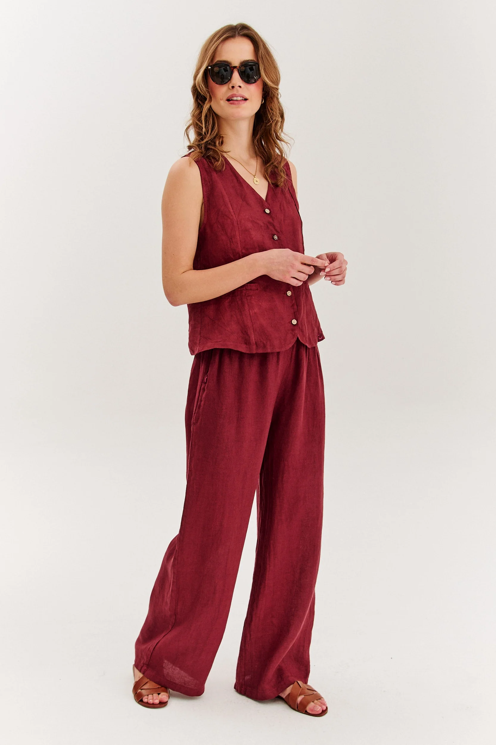 Dusty Wine linen vest - Image 9
