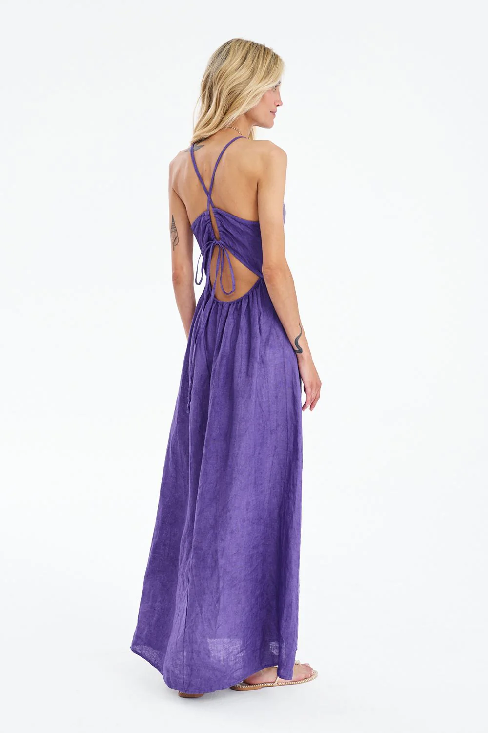 Grape Flare Long Linen Dress - Image 3