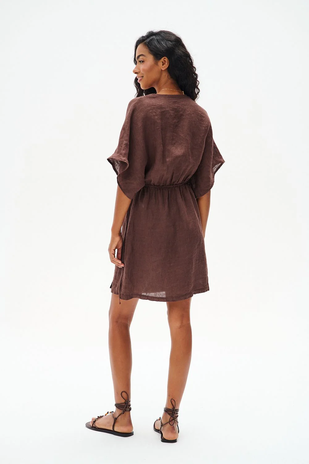 Marron Linen Mini Dress - Image 7