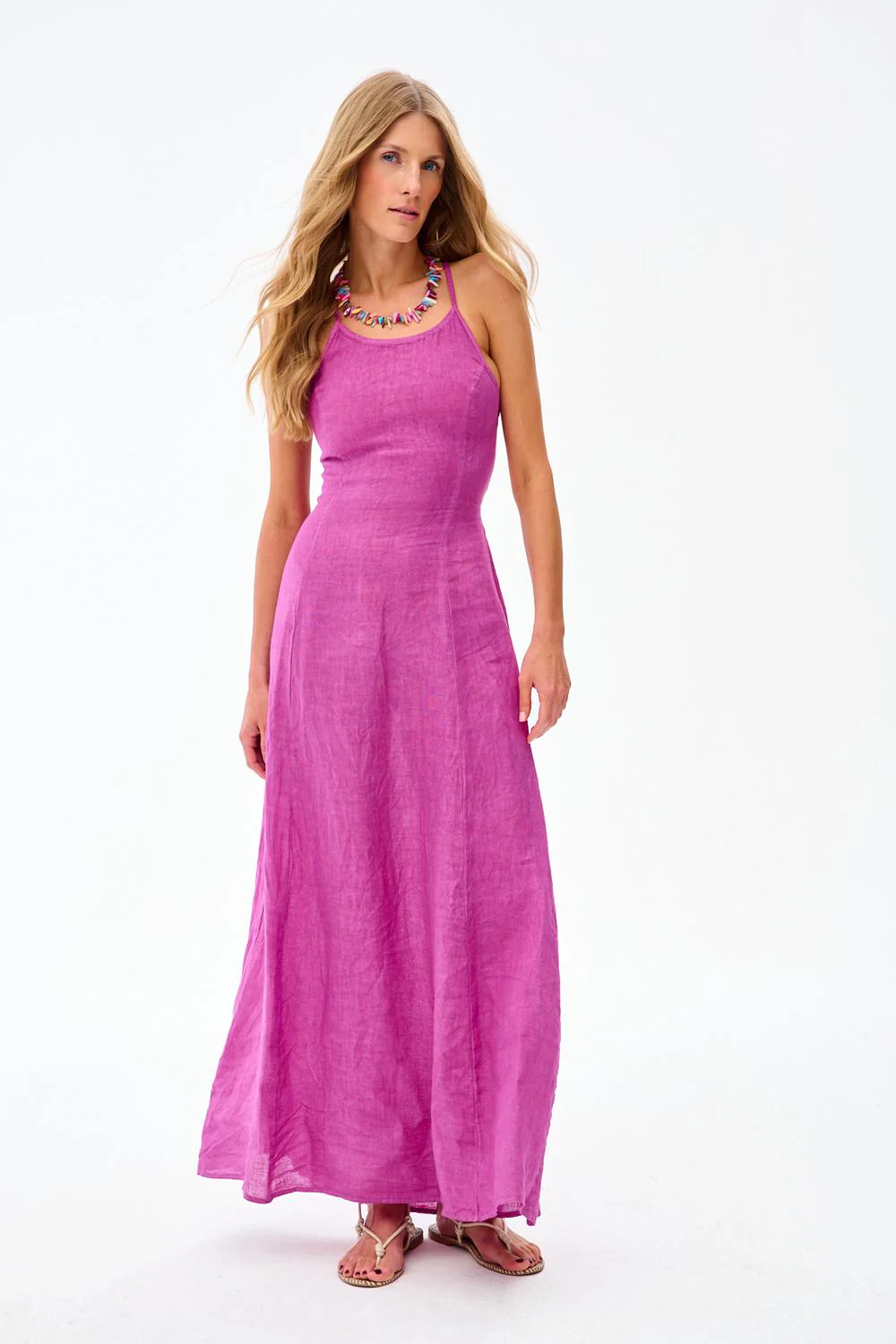 Pink Peony Long Linen Dress - Image 2