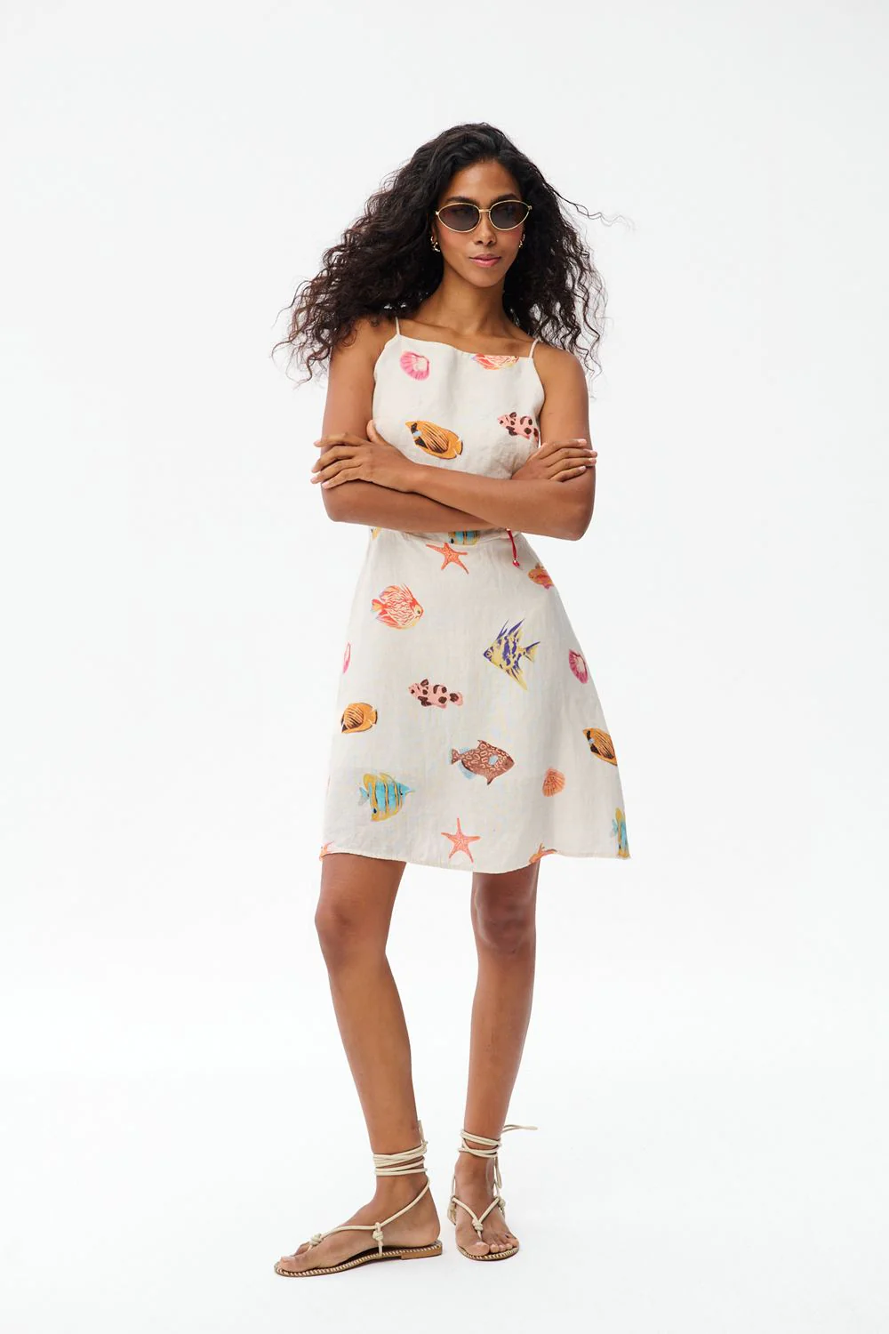 Something Fishy Linen Mini Dress - Image 5